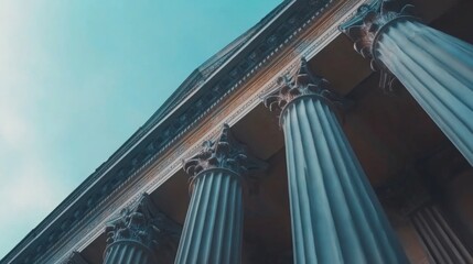 International court facade with grand architecture and flagpoles, symbolizing justice and global cooperation in resolving disputes.