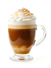 Delicious Cinnamon Topped Coffee with Whipped Cream in an Elegant Glass Cup : Generative AI