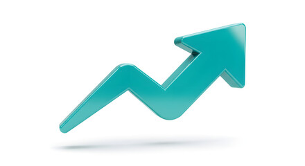 3D Teal Upward Arrow Growth Chart Graphic Design isolated on white background. Generative AI