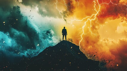 Fototapeta premium Stormy Peak: Silhouette of Man