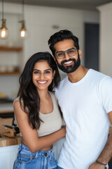 Fototapeta premium young indian couple standing together at home