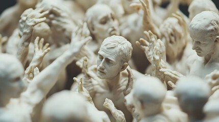 Obraz premium Intricate Ivory Figurines Displaying Human Expressions in a Distinctive Artistic Formation : Generative AI