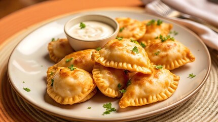 Empadinha de Camarão (Shrimp Empanada) served with creamy dip (Bahian Cuisine)