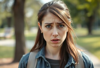 Obraz premium Female outdoor portrait with negative emotions