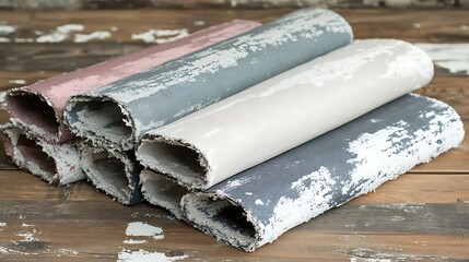 Rolled Fabric Samples Displaying Distressed Textures