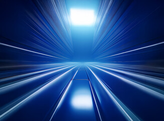 Abstract image depicting a futuristic, high-speed travel concept.  A glowing blue tunnel stretches towards a bright light source, suggesting motion and progress.