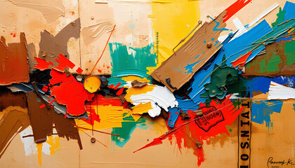 Fototapeta premium Vintage graffiti artwork on a torn wall with colorful paint and textured design