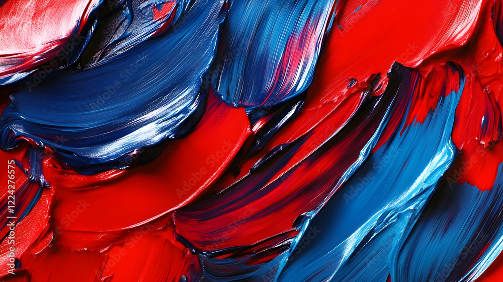 Aufkleber vibrant closeup of red and blue oil paint strokes creating dynamic patterns : generative ai