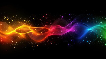 Fototapeta premium A digital wave pattern in vibrant neon colors on a dark background.