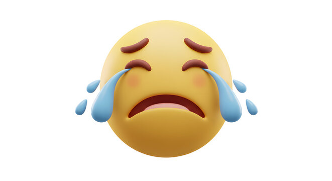 3D Crying Emoji Face Sad Cartoon Illustration isolated on white background. Generative AI