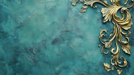 Gilded Floral Ornament on Teal Textured Background