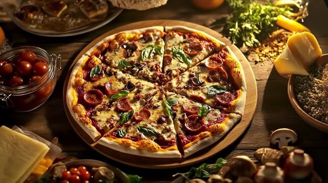 Delicious pizza with fresh toppings and herbs.