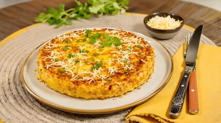 Bolo de Fubá com Queijo (Cornmeal Cake with Cheese) served on a plate (Bahian Cuisine)