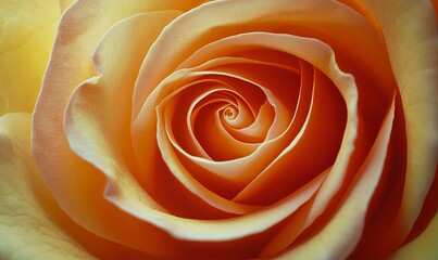 Close-up of peach rose, swirling petals, soft light, floral background, ideal for beauty or romance themes
