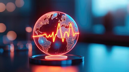 A glowing globe surrounded by a heartbeat line, symbolizing global health initiatives