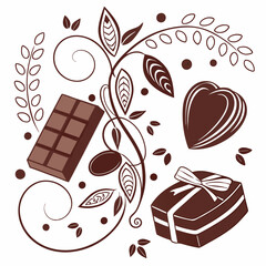 an image of a set of coffee chocolate isolated for chocolate day-related vector on the background 