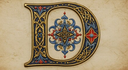 Ornate Illuminated Letter D Medieval Design Art