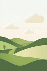 Obraz premium Flat Design of Rolling Green Hills with Gentle Cloudy Sky Background