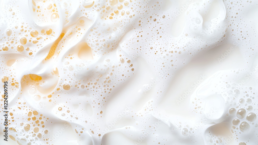 Wall mural close-up of frothy milk texture with tiny bubbles, creating a smooth and creamy surface. ideal for d