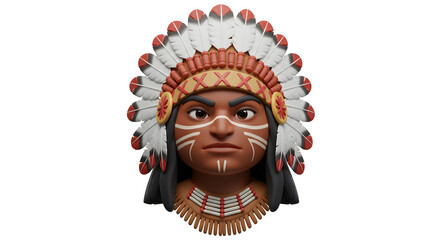 Native American Headdress 3D Model Cartoon Avatar isolated on white background. Generative AI