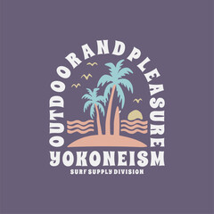 Naklejka premium Surfing Hawaii beach. Sunshine paradise graphic print design. Enjoy beach life. Summer vibes artwork. Surf club design. Beach wave artwork. Hawaii Aloha beach modern abstract art.