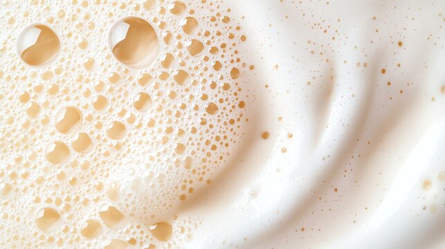 Close-up of creamy milk foam with delicate bubbles, creating a soft and inviting texture perfect for beverages.