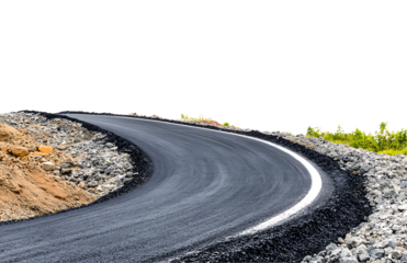 New asphalt road curving gently uphill