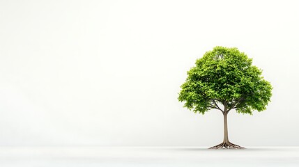 Obraz premium Vibrant Green Tree with Lush Foliage Against Minimalist White Background in Studio Setting Awareness strength focus