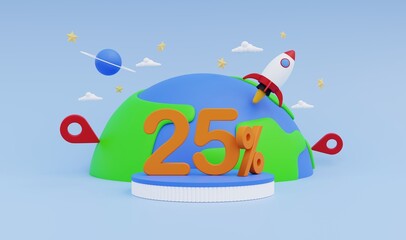 The concept of collecting taxes on imported goods around the world is 25 percent 3d rendering