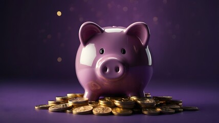 Savings strategies for financial growth piggy bank surrounded by coins in a studio setting