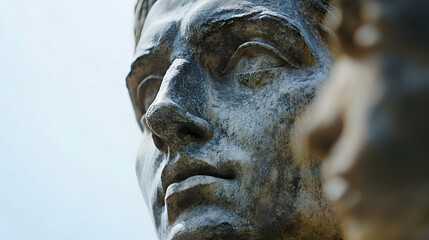 Closeup of a Weathered Stone Statue Face Symbolizing Strength and Timelessness : Generative AI