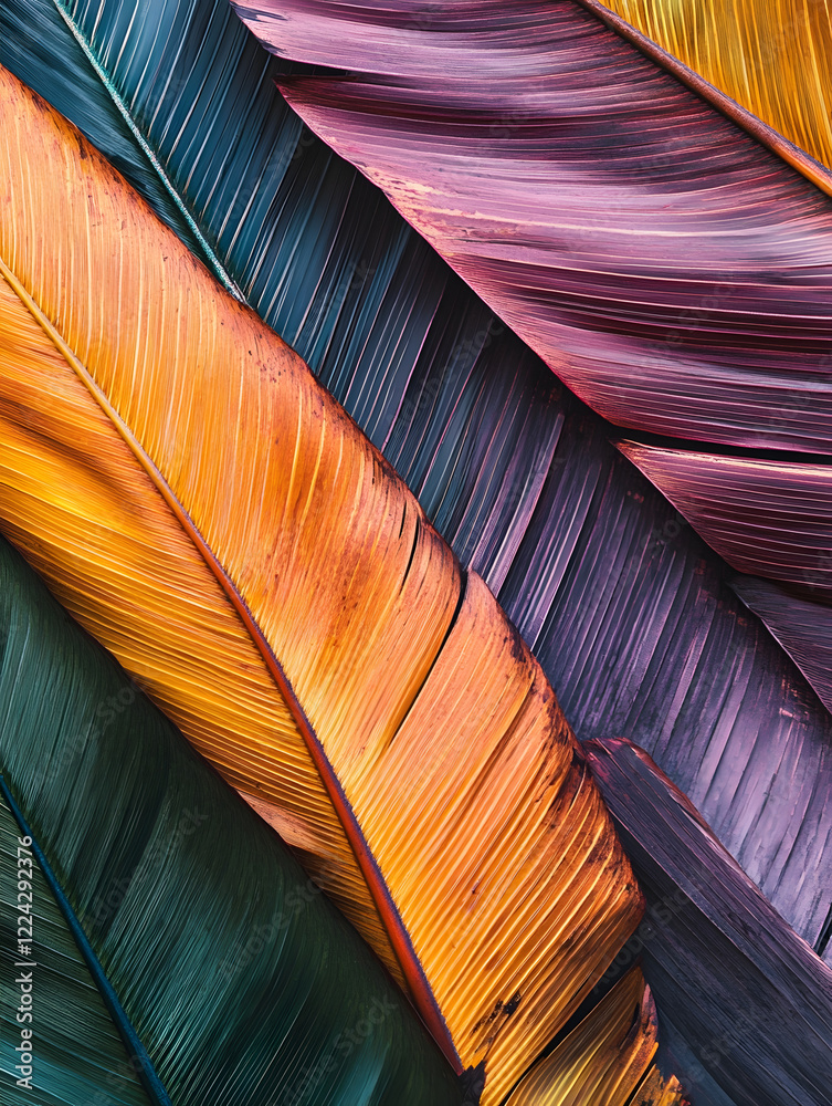 Poster closeup of colorful tropical banana leaf pattern with vibrant textures : generative ai