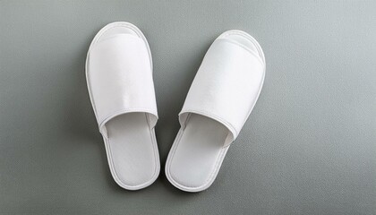 Obraz premium Pair of blank white home slippers, design mockup. House plain flops mock up template top view. Generated image
