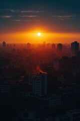 Fototapeta premium Polluted Air Cityscape During Sunset With Hazy Orange Glow