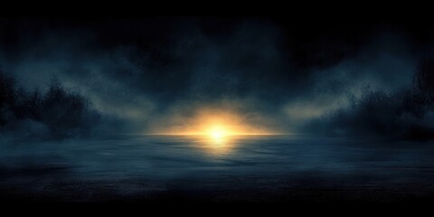 Obraz premium Dark Foggy Landscape Abstract Expressionism with Chiaroscuro Lighting and Negative Space