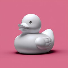 A white rubber ducky sits on a pink background.