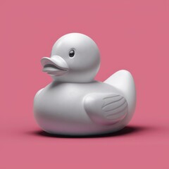 A simple white rubber duck on a pink background.