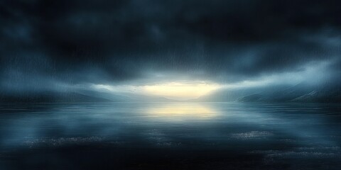 Obraz premium 3D Rendering Dark Moody Landscape Reflective Surface Rain Ethereal Light