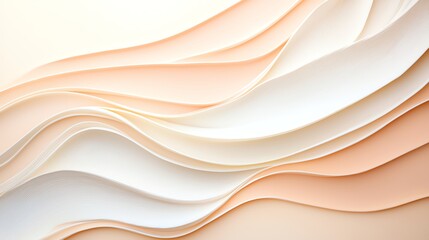 Obraz premium Elegant abstract paper wave layers in soft beige and white, creating a calm and textured background design for creative projects.