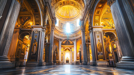 Obraz premium Opulent baroque church interior with golden decorations and majestic architecture : Generative AI