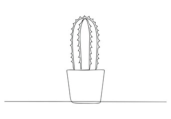 Continuous One-Line Drawing of a Cactus in a Pot - Minimalist Nature Art