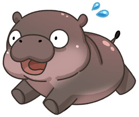 Cute pygmy hippo cartoon digital painting hand-drawn