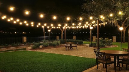 Obraz premium Create magical atmospheres in gardens using string lights.