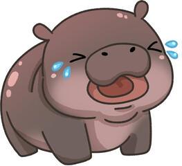 Cute pygmy hippo cartoon digital painting hand-drawn