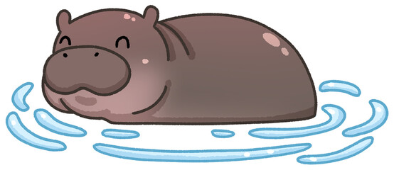 Cute pygmy hippo cartoon digital painting hand-drawn