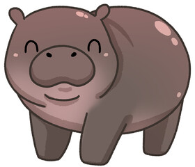 Cute pygmy hippo cartoon digital painting hand-drawn