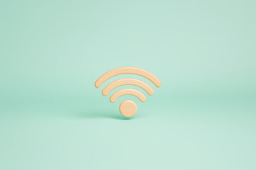 Obraz premium Minimalist Wireless Symbol: A clean and modern 3D rendering of a wireless signal icon rendered in a soft beige color against a muted aqua background.