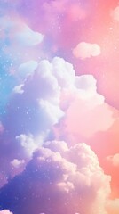 Dreamy Pastel Sky with White Clouds and Sparkling Stars