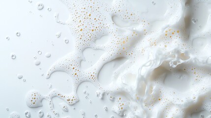 Close-up of frothy milk texture with bubbles, showing its creamy and fresh appearance. Perfect for dairy-related themes.