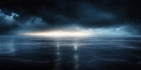 Fototapeta premium Abstract Dark Landscape with Reflective Rain Droplets and Ethereal Light